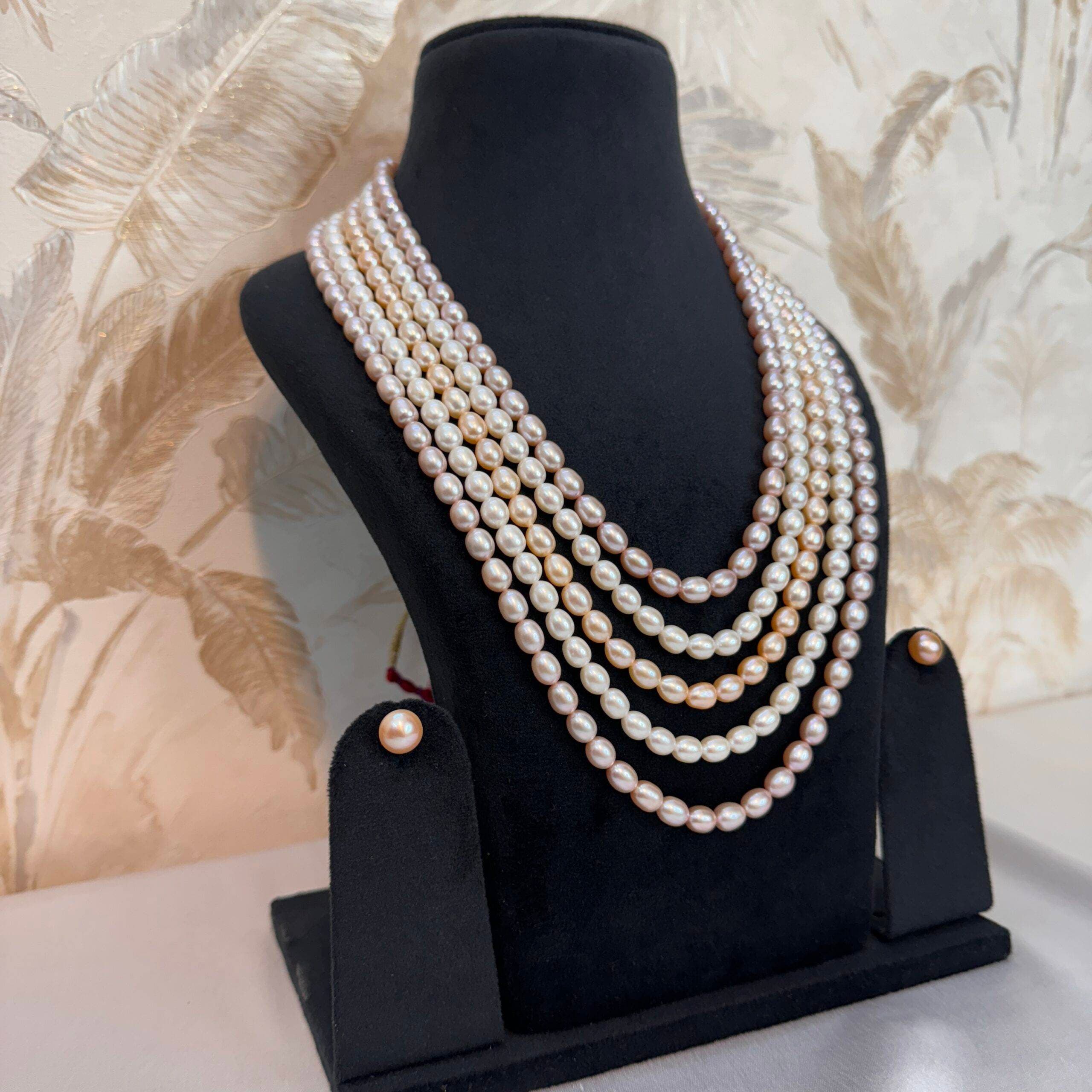 Glamorous Multi-Layer 23Inch Long Necklace With White Peach & Pink Oval Pearls - Image 2