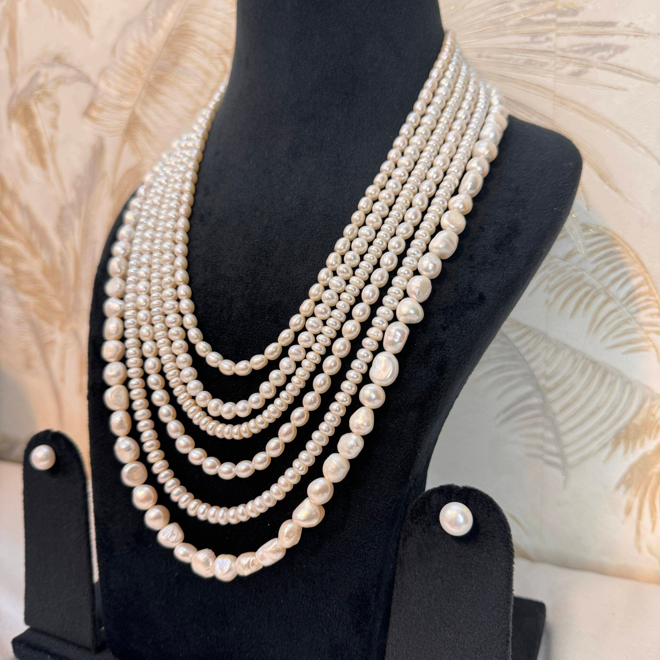 Luxurious Multi-Layer 25Inch Long Necklace With White Pearls - Image 2