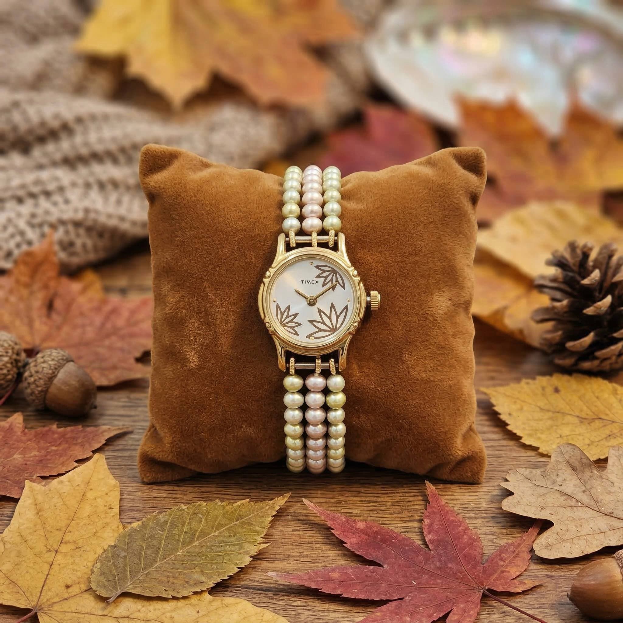 Cute Triple Line 4mm Roundish Pearls Watch With Timex Dial