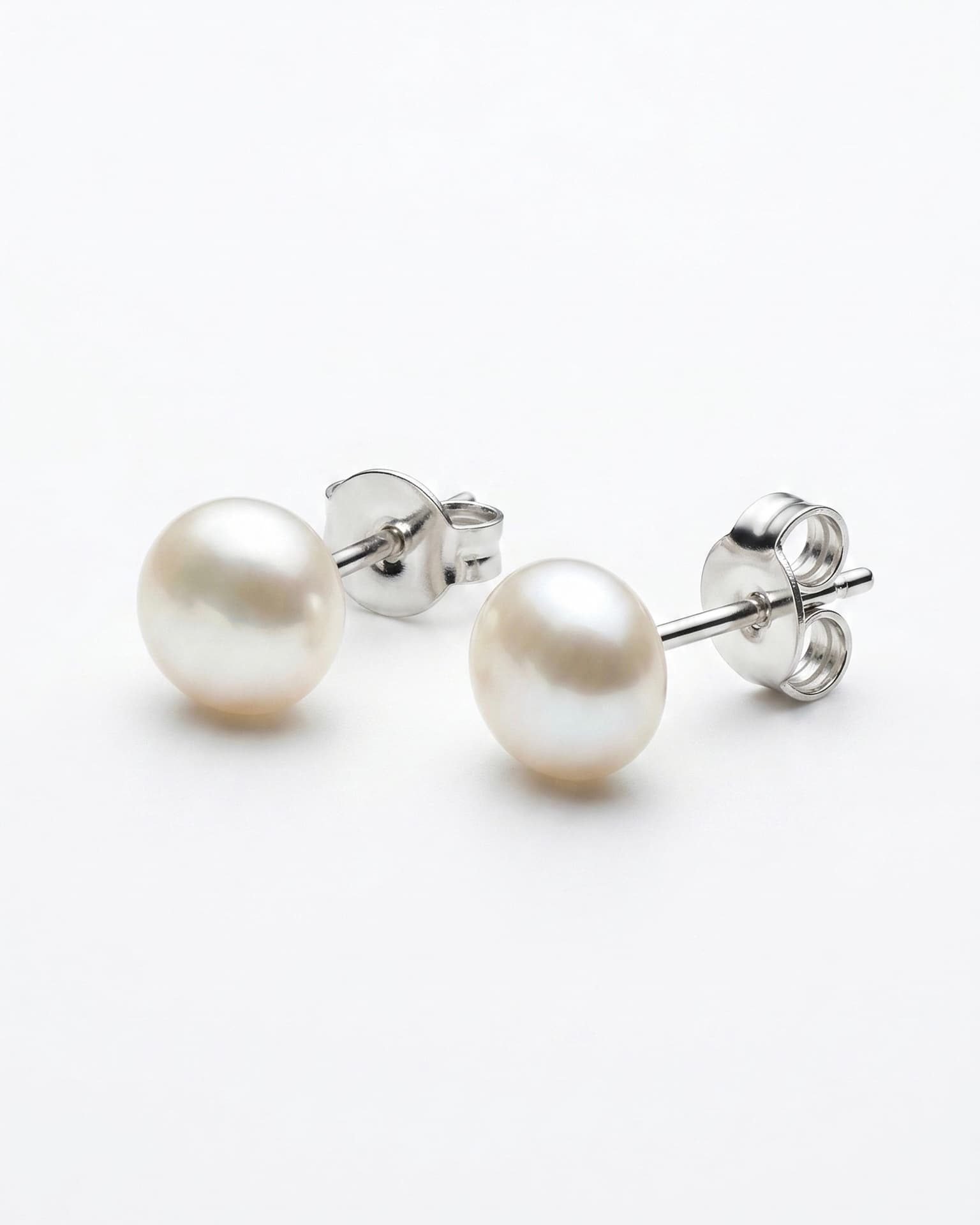 Classic White Pearl Studs with 925 Silver Stem
