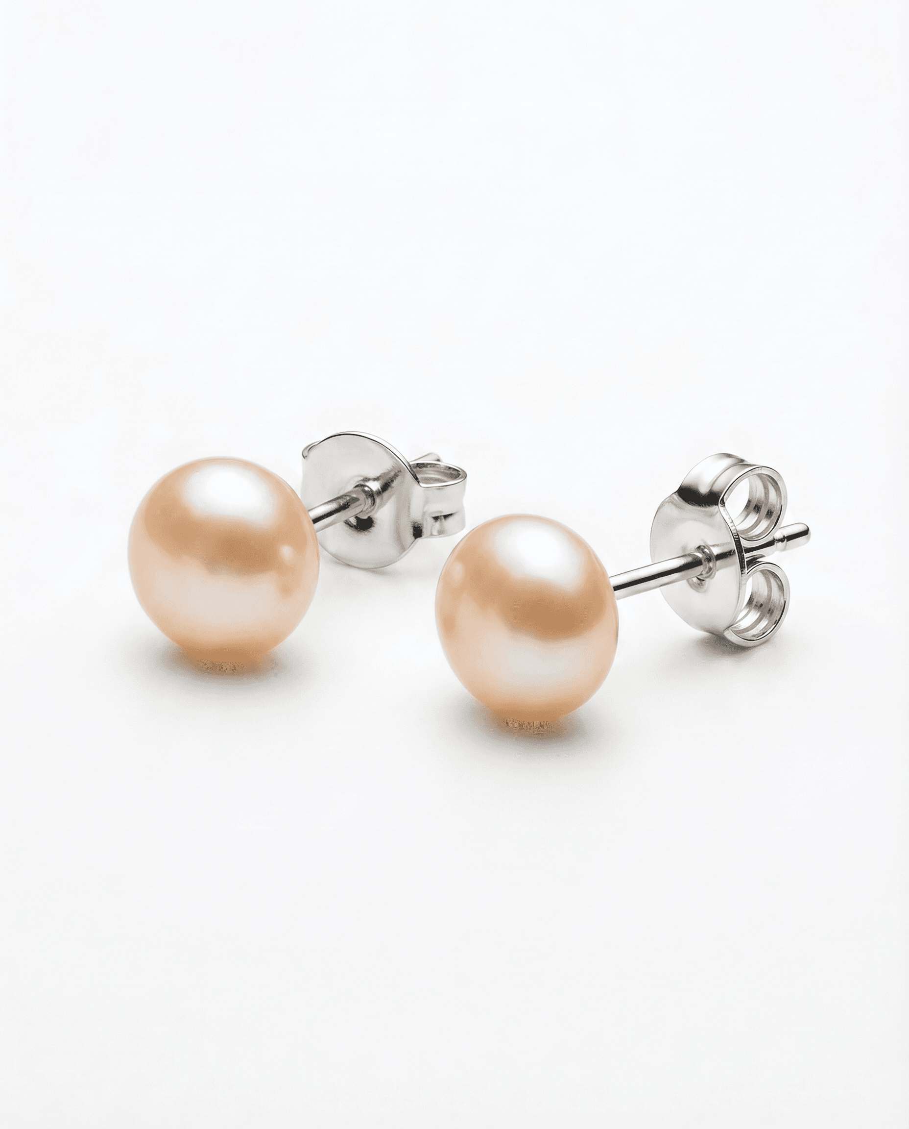 Classic Peach Pearl Studs with 925 Silver Stem