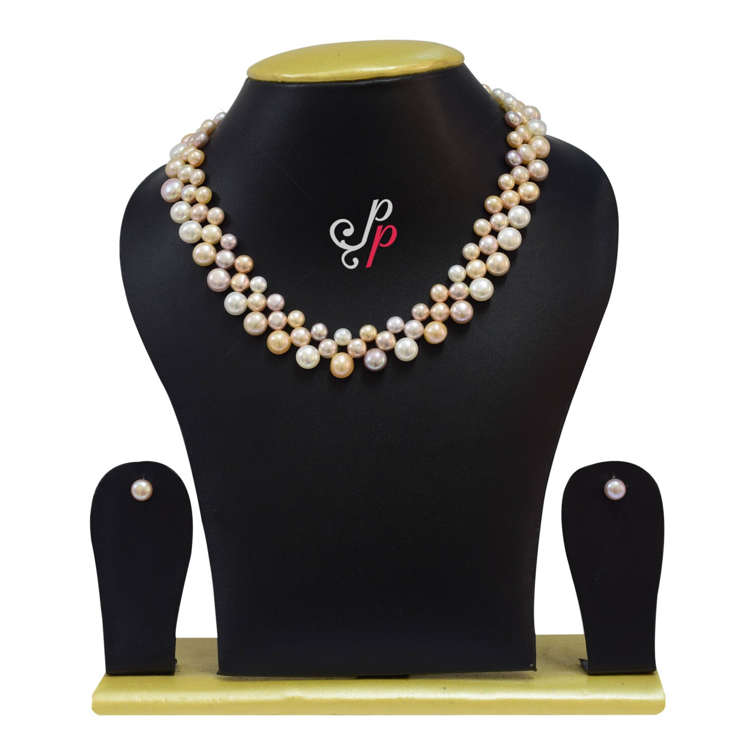 Zig zag button pearl necklace set in white, pink and lavender colours