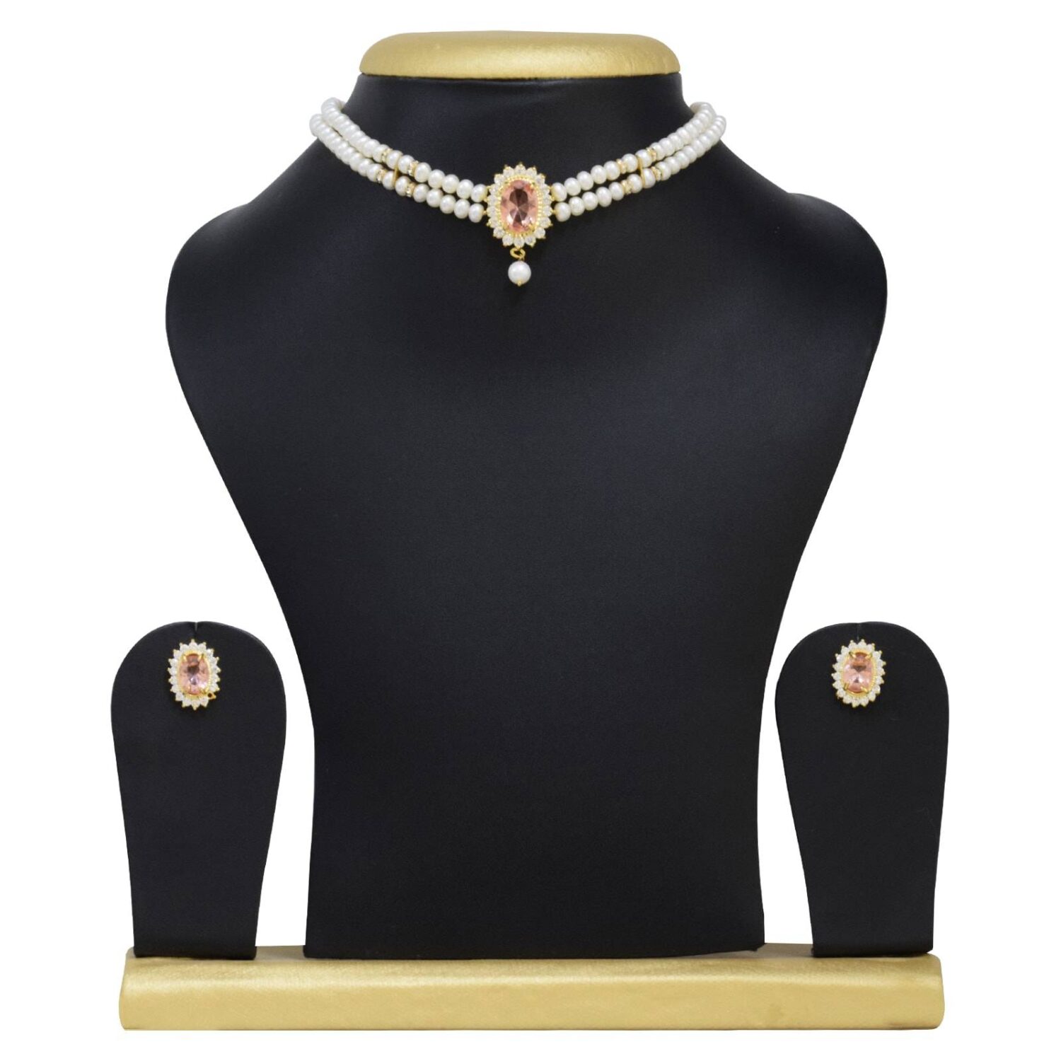 Pearl Choker in Pretty Pink Stone Pendant