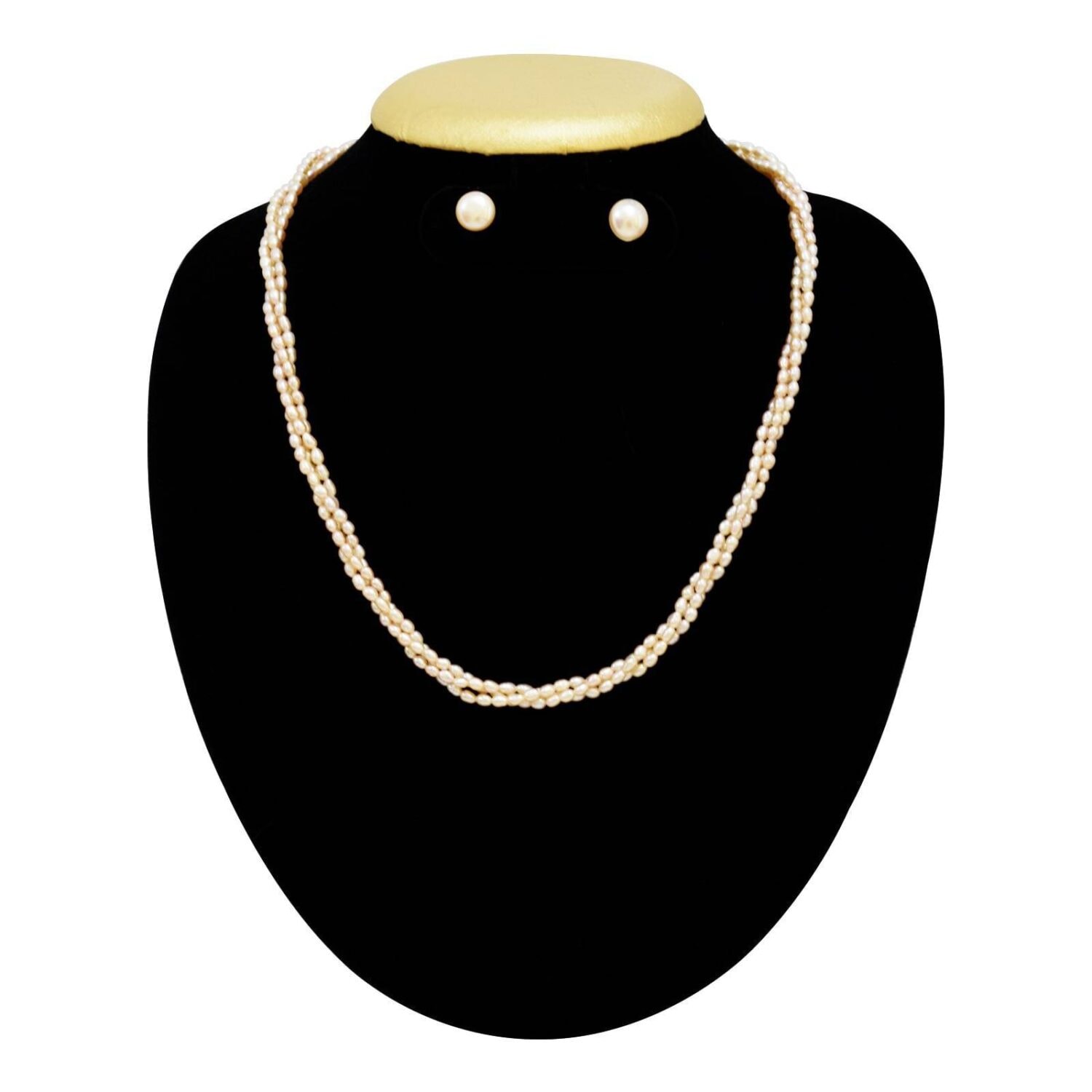 3 Lines Bright Pink Pearl Necklace Set - Image 2