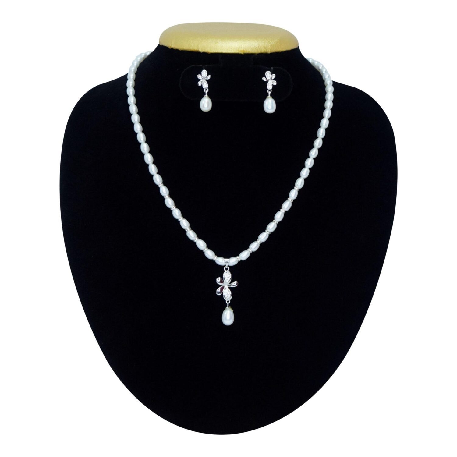 Pretty White 5mm Pearl Necklace With Floral Zircon Pendant