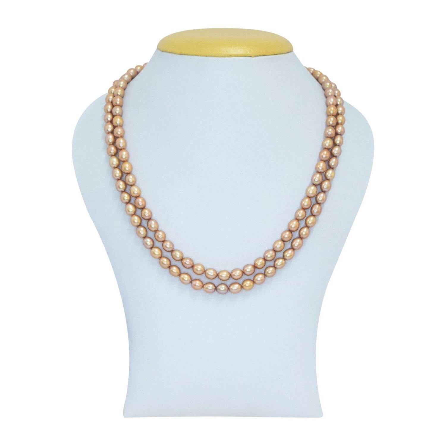 Luscious 18 Inches Dual Layer Antique Gold Oval Pearls Necklace