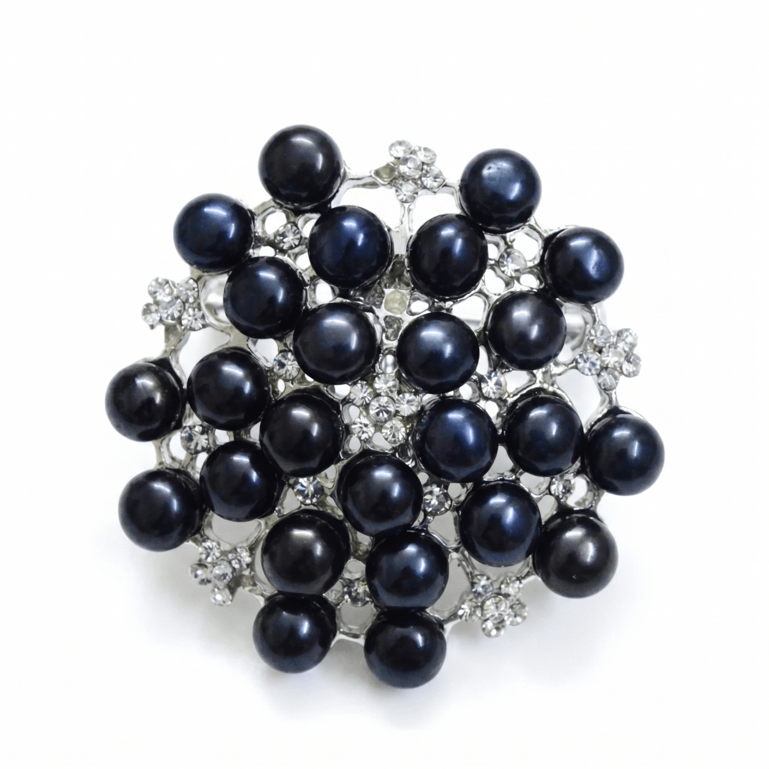 Starry Black Pearl Round Brooch With American Diamonds