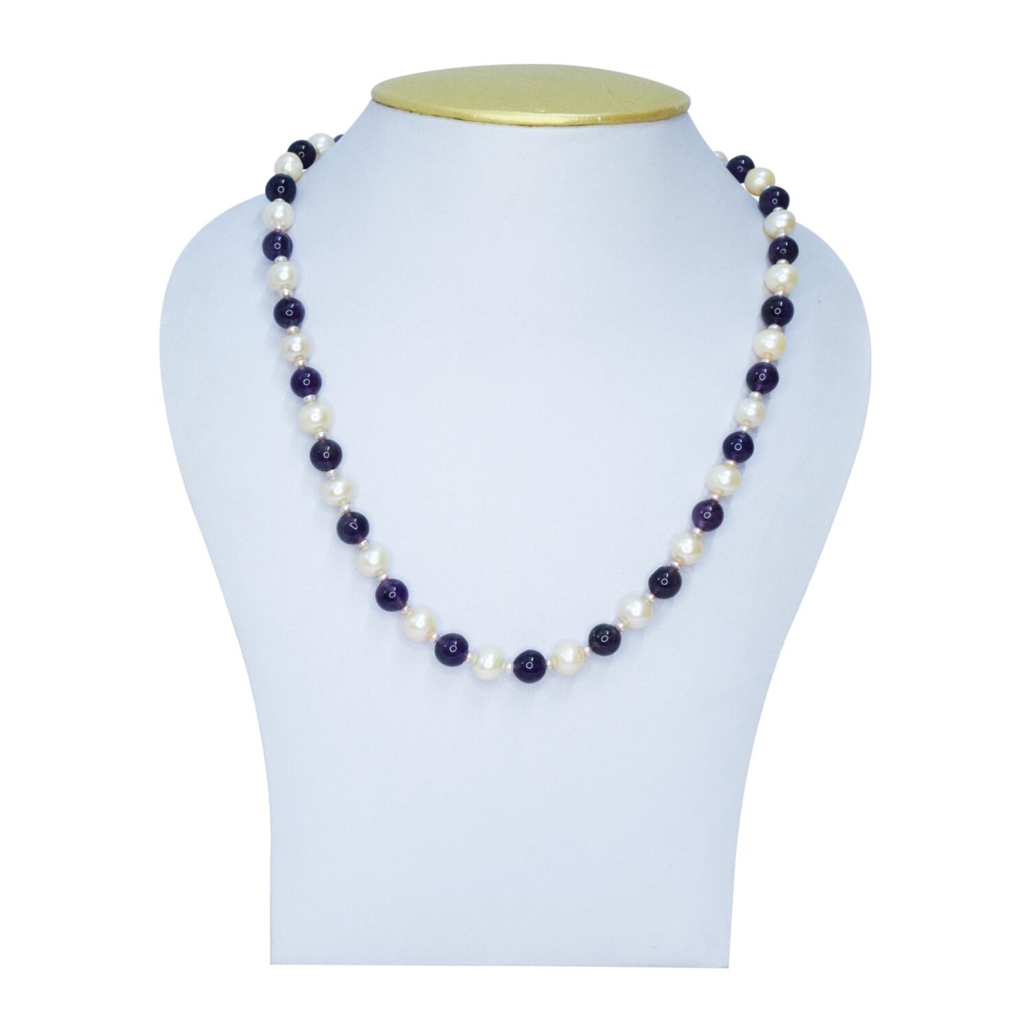 Dainty Peach Pearls With Purple Garnet Beads Necklace
