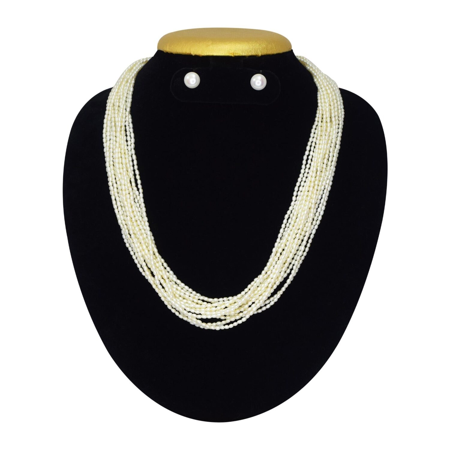 Spectacular & Elegant 15 Strands White Rice Pearls Mala