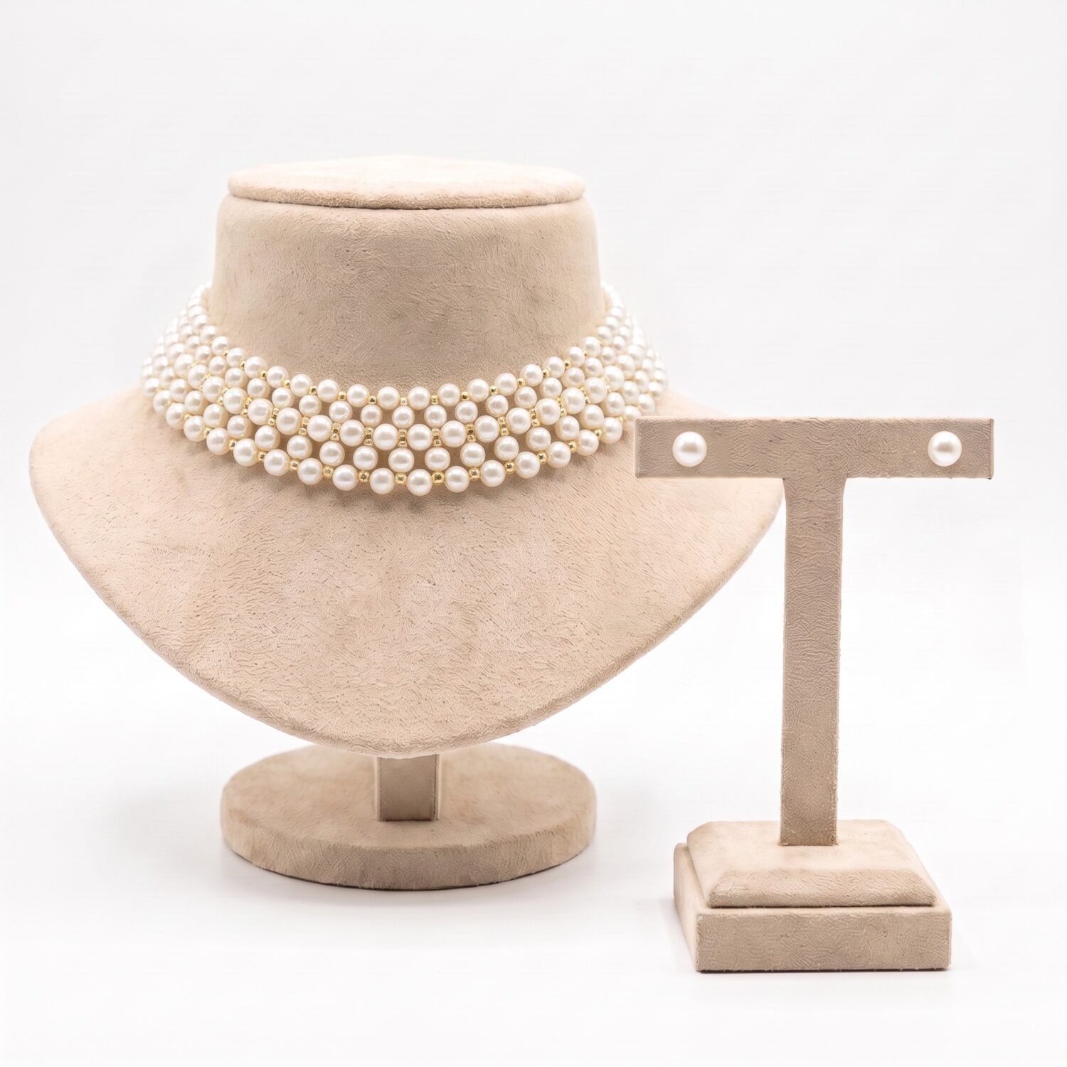 Elite Graduated White Pearl Choker With Golden Beads