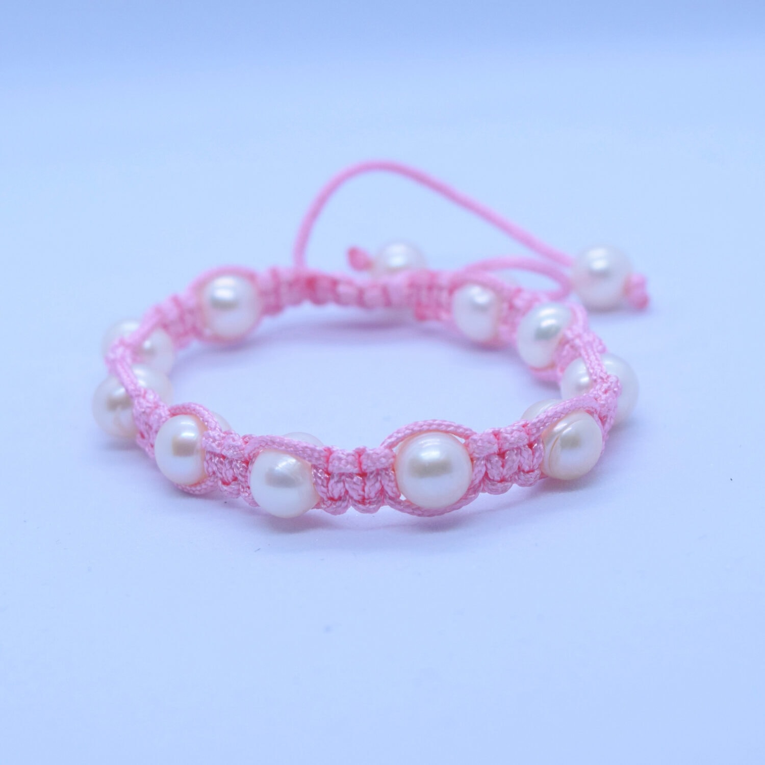 Pink Macrame Surfer Bracelet With Real Pearls