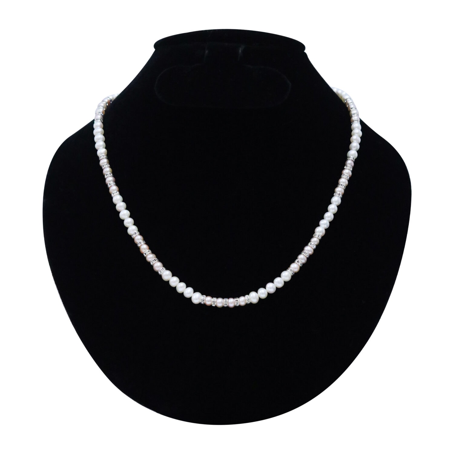 Dainty White & Pink Pearls Necklace With CZ Spacers