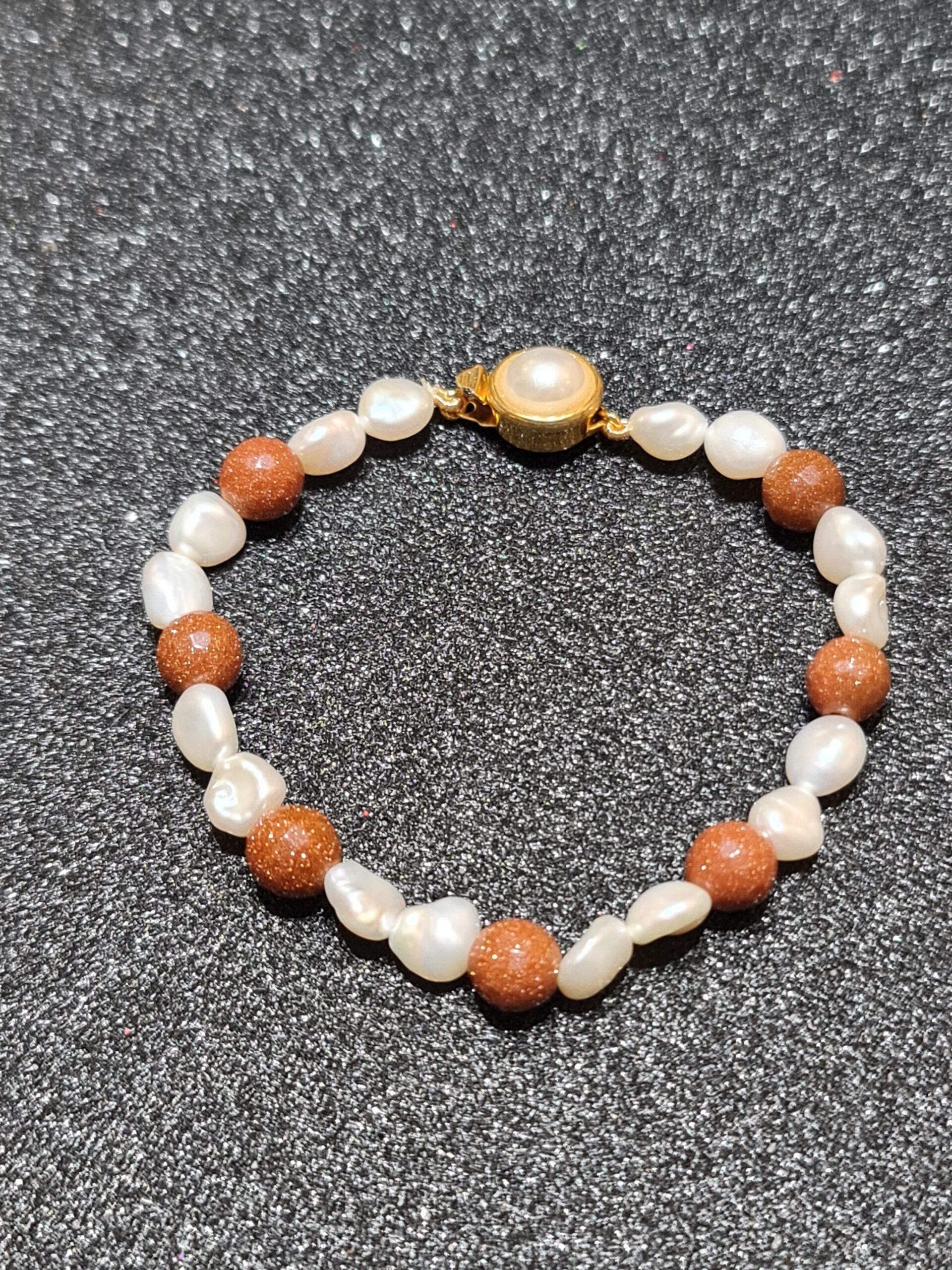 Stunning White Baroque Pearls Bracelet With Sandstone Beads - Image 2