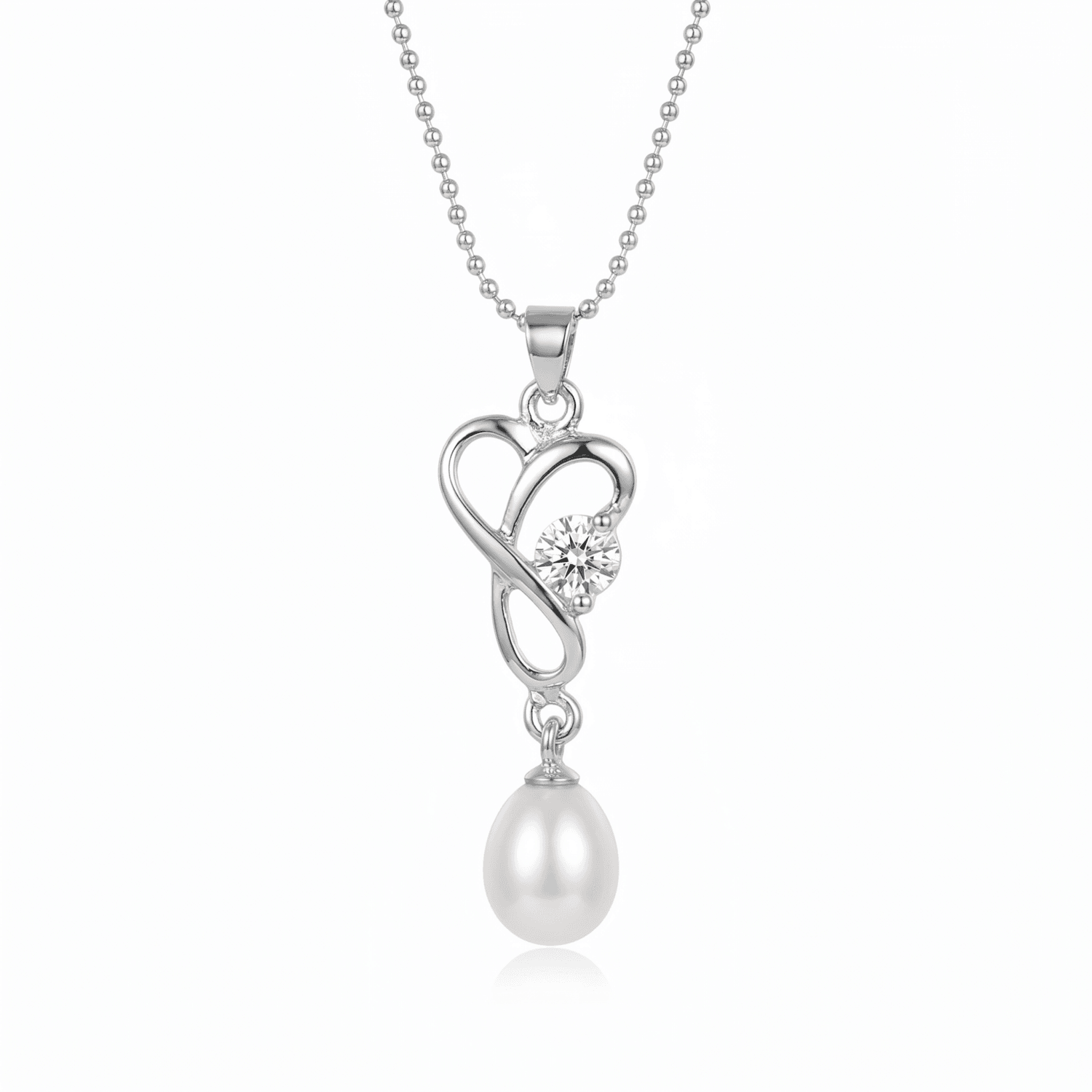 Twirled Knot Pendant Accentuated With 7mm Oval White Pearl & CZ