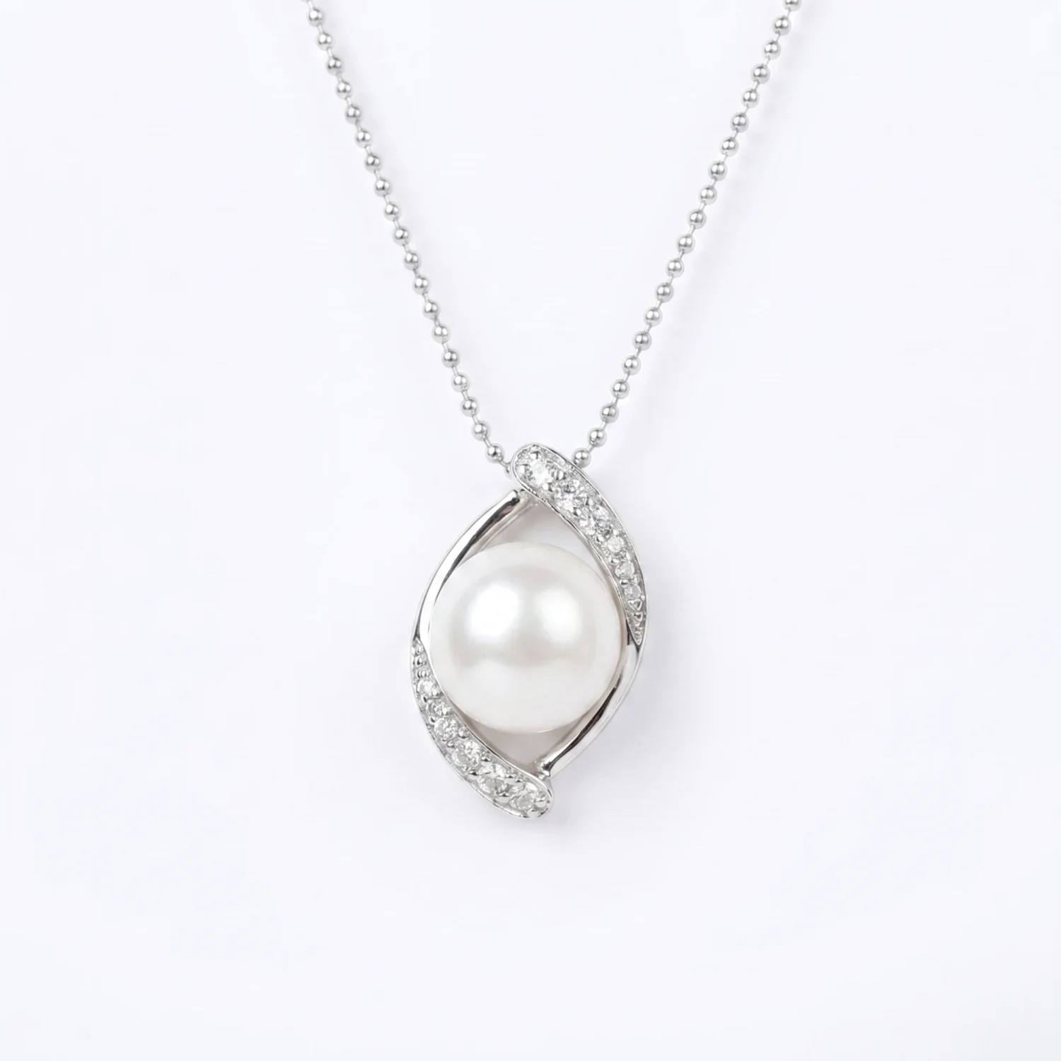 Eternal CZ Pendant Studded With 11mm White Button Pearl
