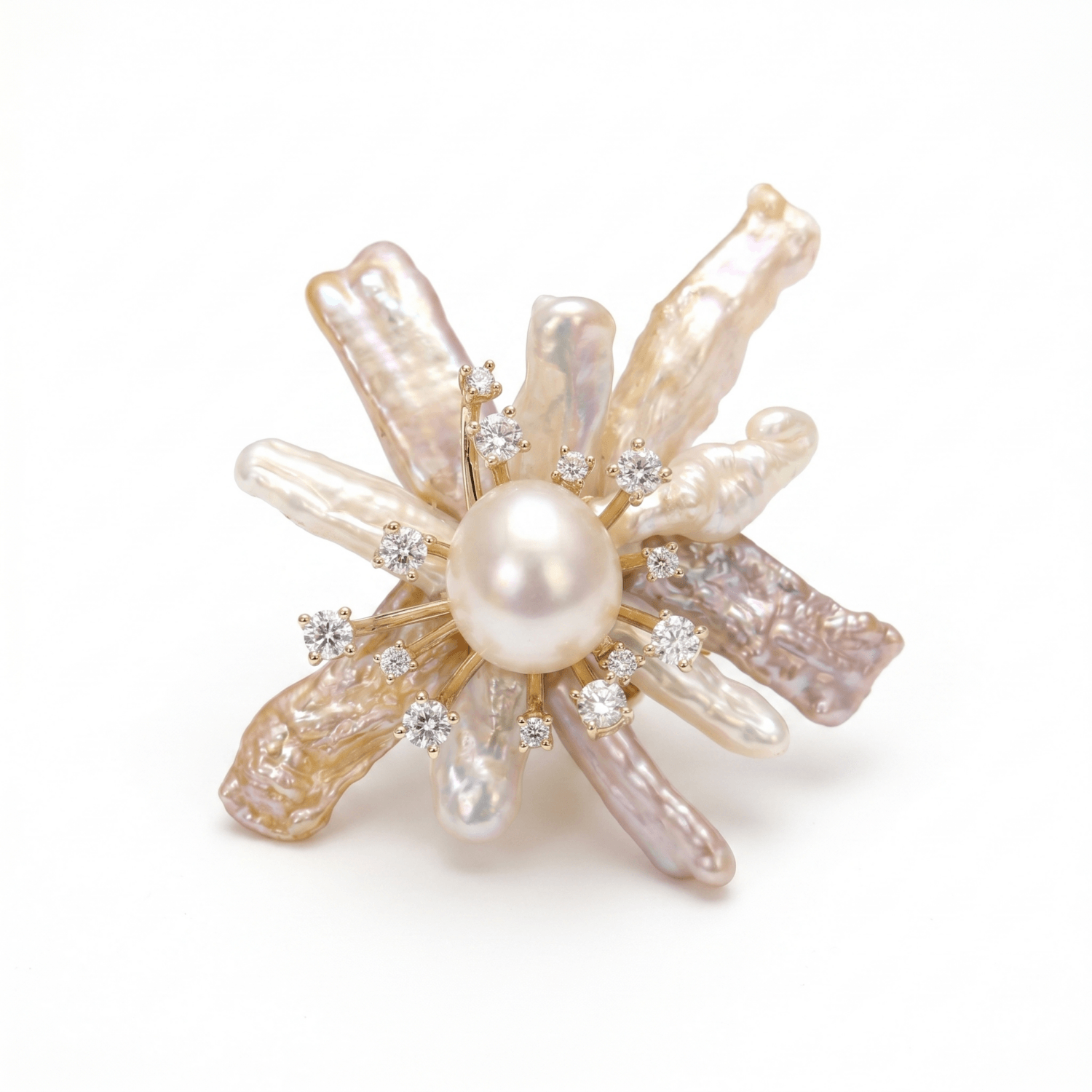 Surreal Brooch Featuring Baroque Pearls & Shiny CZ's