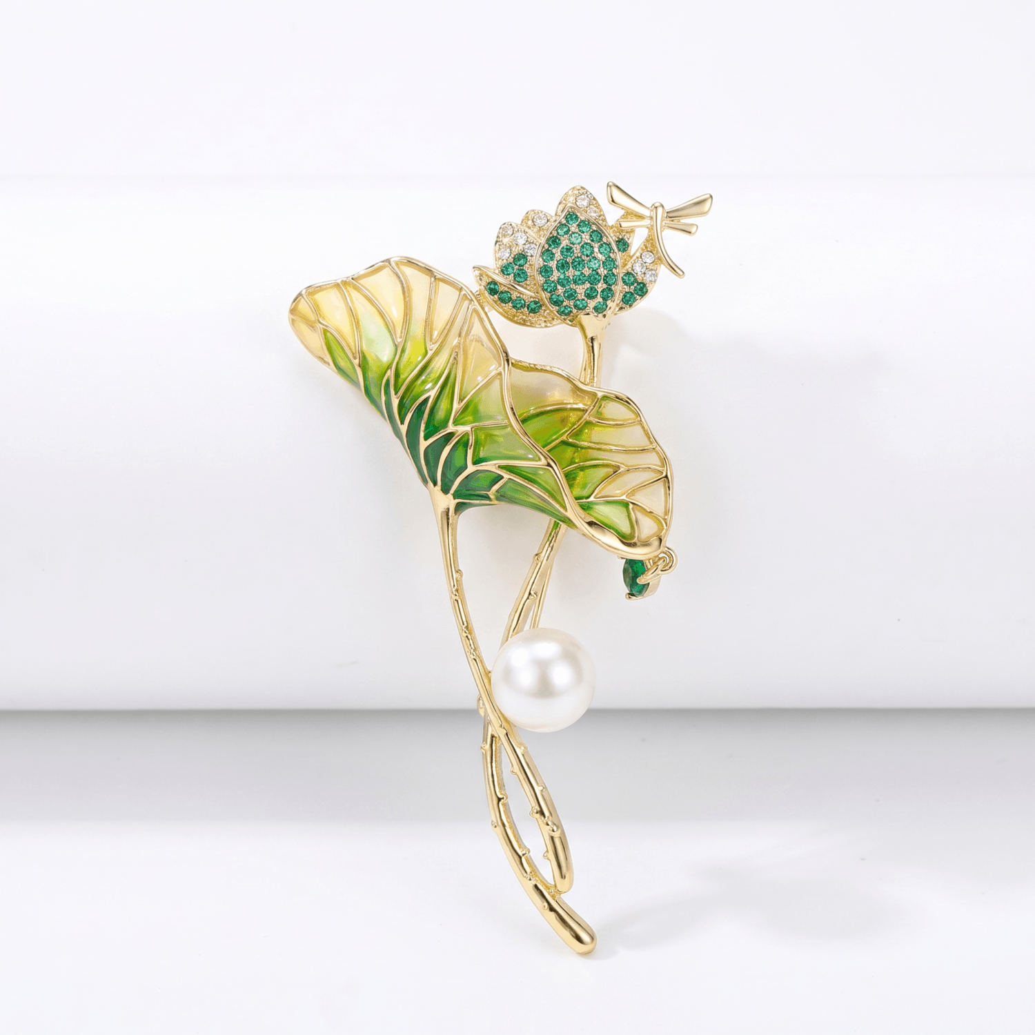 Enchanting Lotus Brooch With White Pearl & CZ