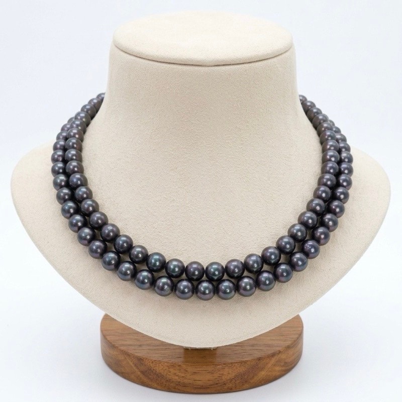 Impressive Blackish Green 8.5mm Round Pearls 18Inch 2Row Necklace