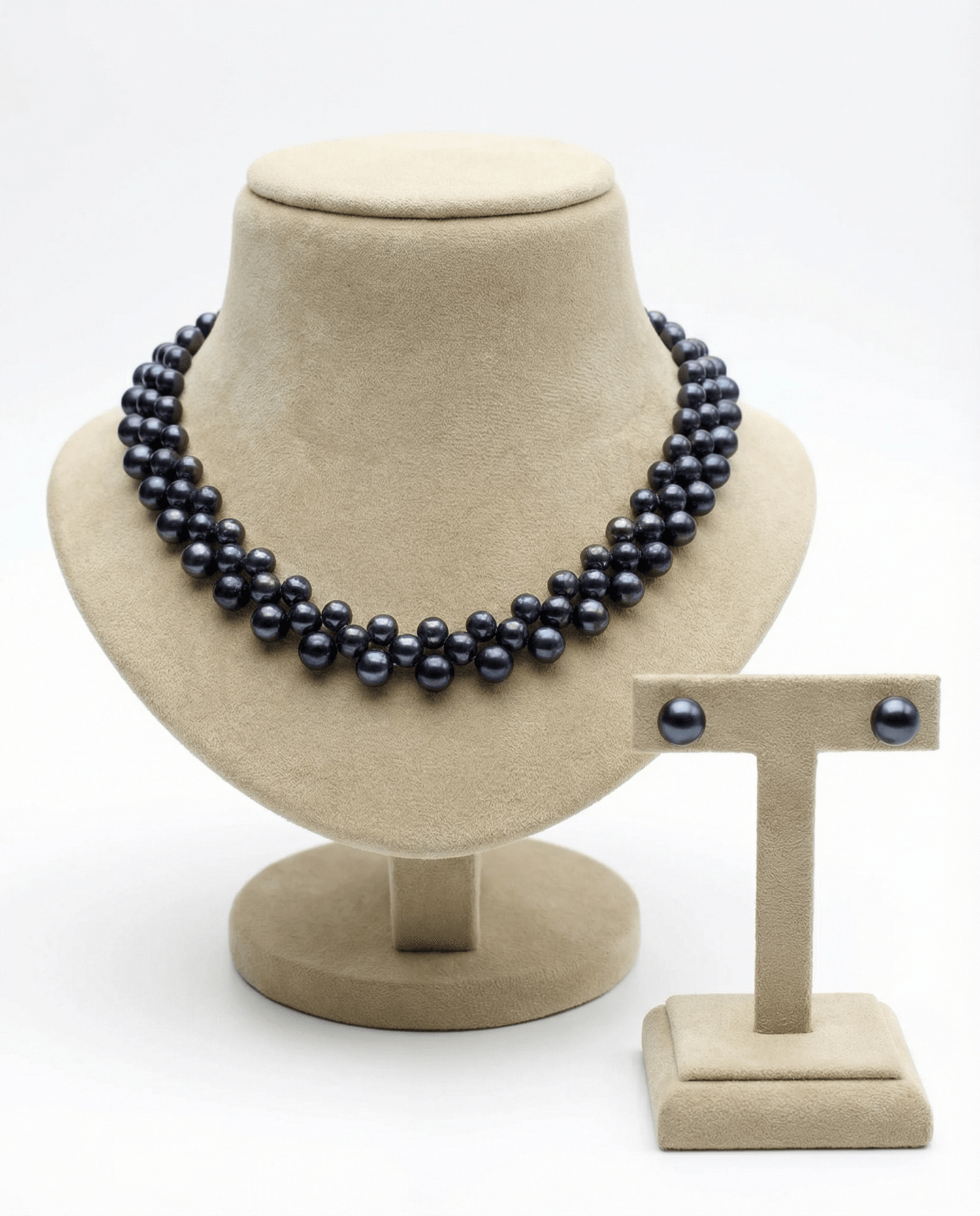 The Midnight Woven Pearl Necklace & Studs Set