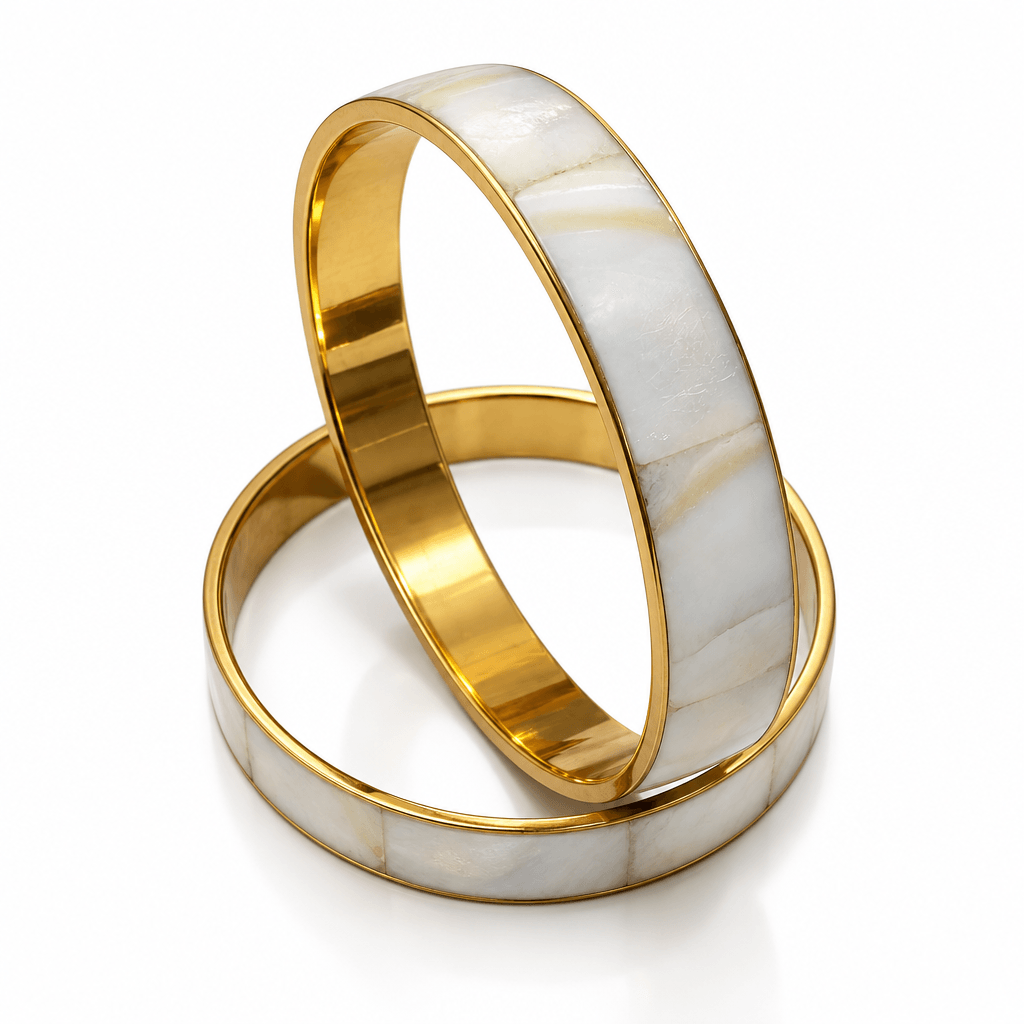 Ivory Gleam Mother of Pearl Brass Bangles (Pair)