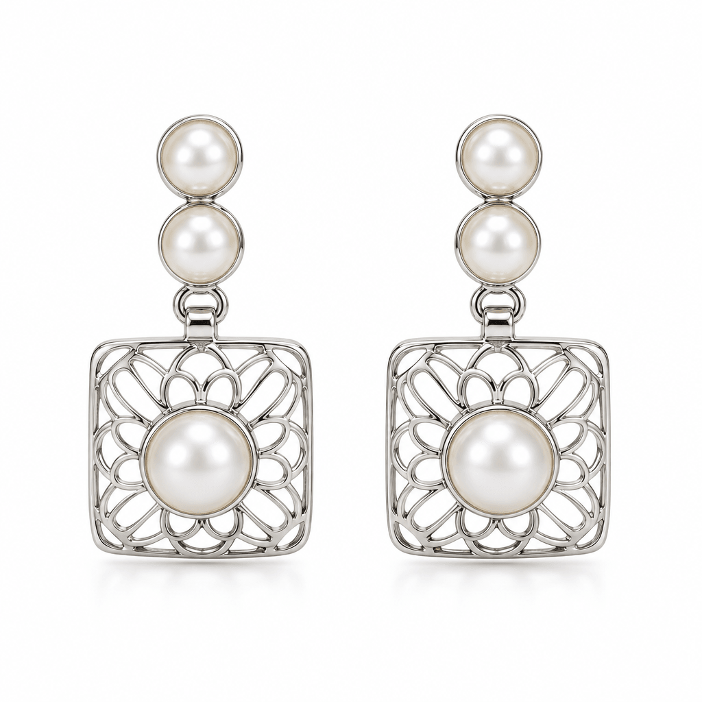 Florielle White Pearl Earrings in 925 Sterling Silver