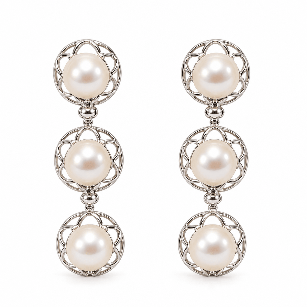 Roselle Peach Pearl Earrings in 925 Sterling Silver