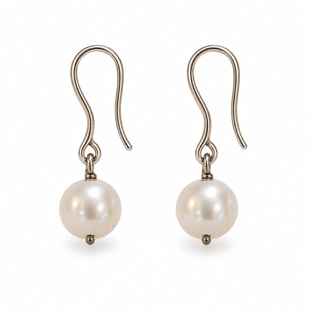 Classic White Pearl Hook Earrings in 925 Sterling Silver
