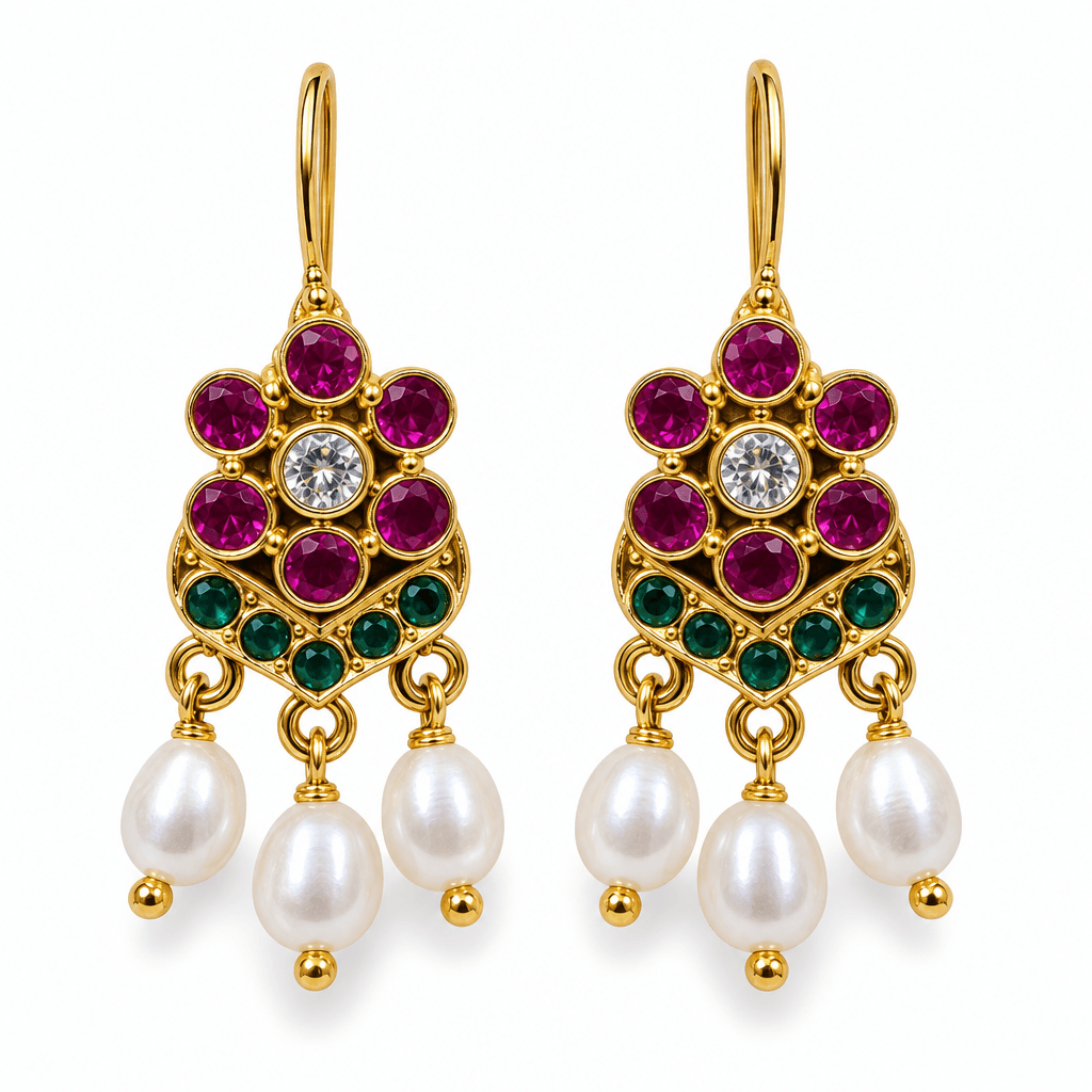 Rangini Floral Pearl Drop Earrings
