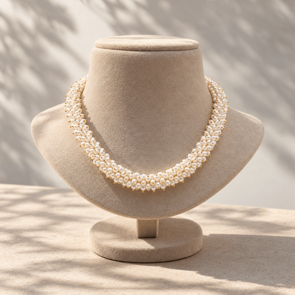 Taar Woven White Pearl Statement Necklace