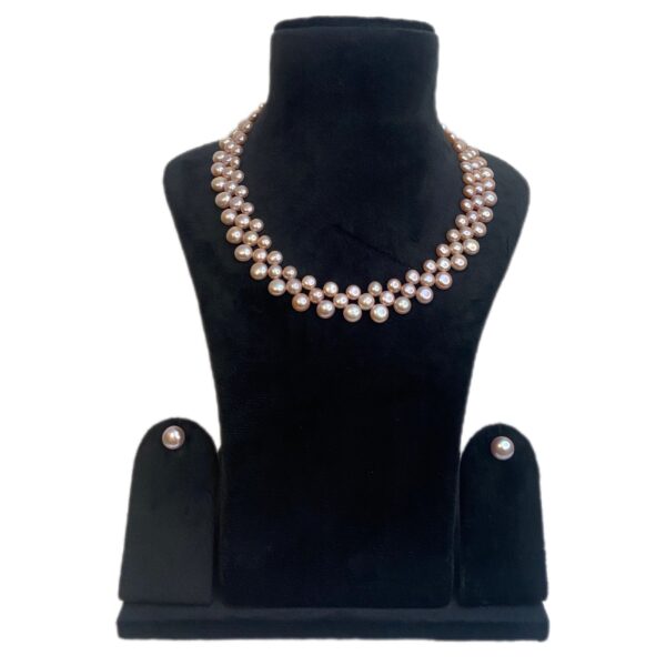 18 Inch Button Pearl Necklace Set In Lavender Button Pearls - Zig zag style
