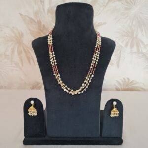 Pretty and Simple 3 Lines Taar Mala with Seed Pearls and Rubies