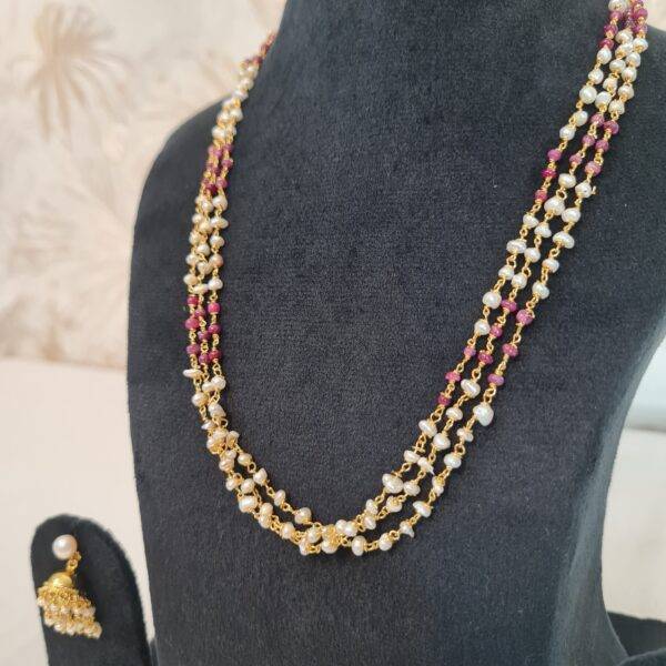 Pretty and Simple 3 Lines Taar Mala with Seed Pearls and Rubies-1