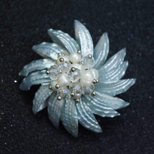 Grey Saree Pin - Brooch made with Oyster Shell and White Pearls