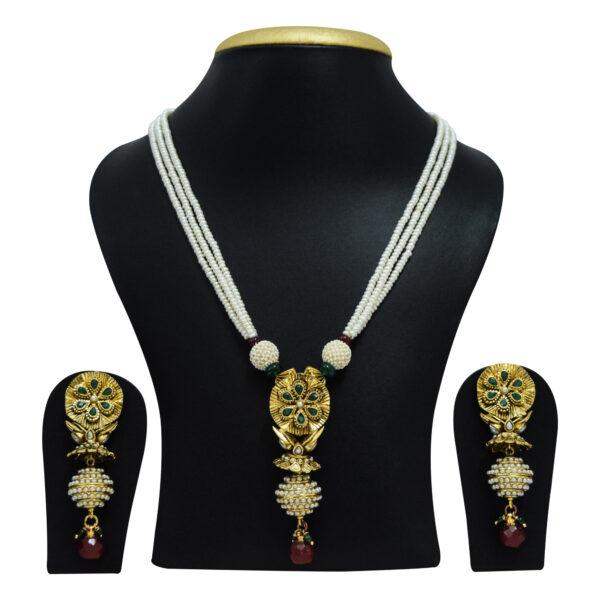 Traditional Polki Pearl Set in Finest 2mm half round pearls