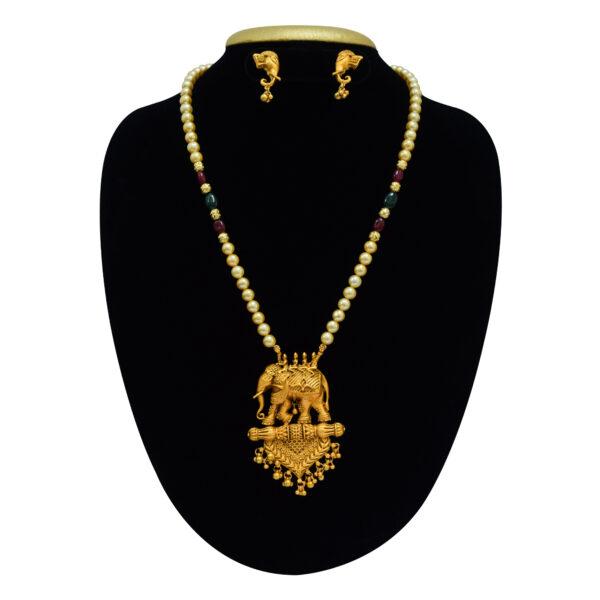 Rich Pearl Set in Golden Coloured Pearls and Baahubali Pendant