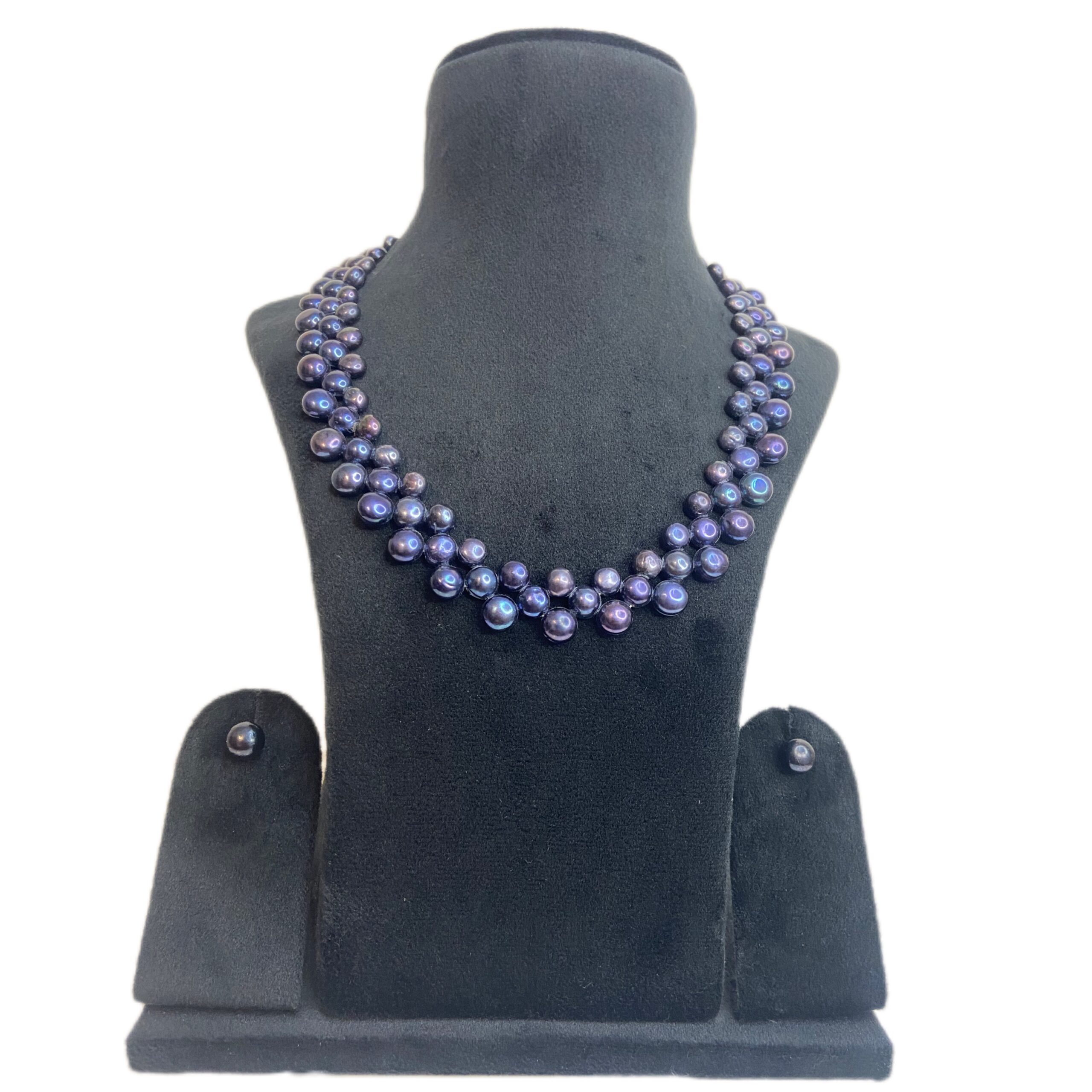 Shiny Zig Zag 18Inch Deep Blue Button Pearl Necklace Set