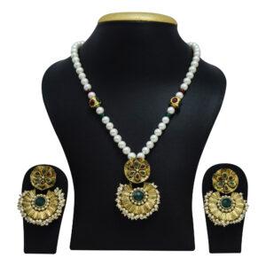 Pearl Necklace Set in Traditional Polki Pendant Set
