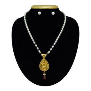Simple Pearl Necklace Set in Lakshmi Pendant