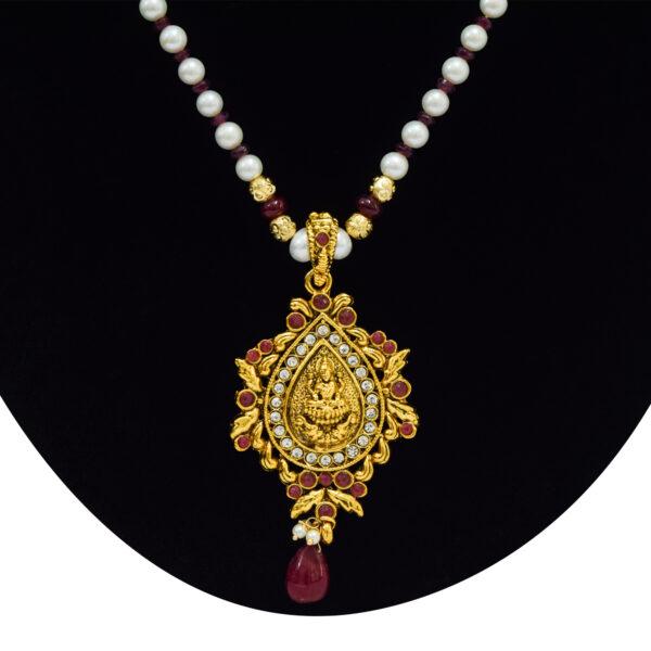 Temple Jewellery in 5mm Round White Pearls from Hyderabad - close up
