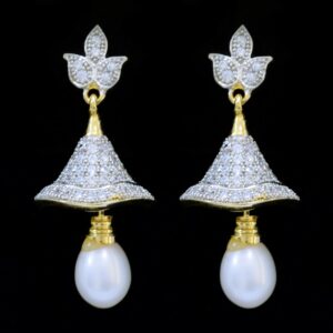 Pretty Pearl Jhumkas In American Diamonds – Style 8