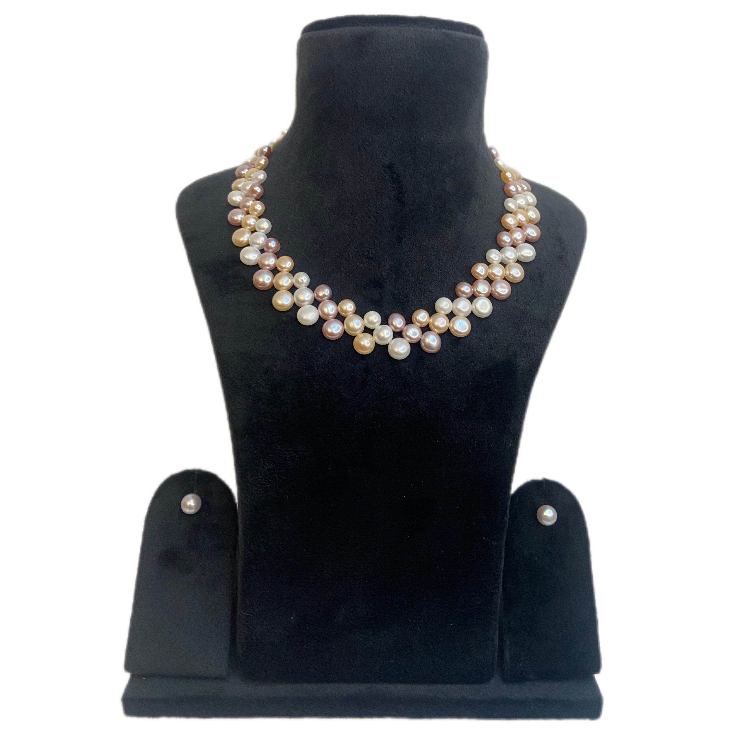 Zig zag button pearl necklace set in white, pink and lavender colours 16Inch