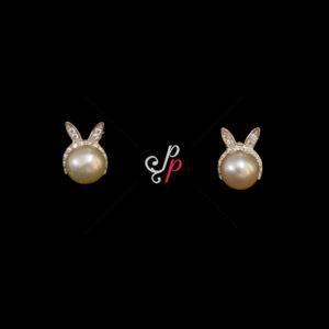 Bunny Shaped Pearl Studs in Pink Pearls and Rose Gold Metal