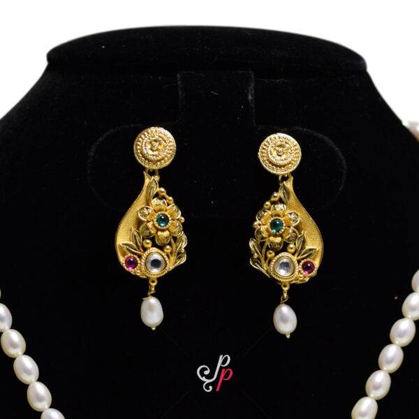 Vintage Collection - Kundan Studded Pendant in finest of 6mm long oval pearls