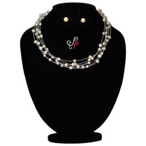 6 Lines Pearl Necklace in Good quality Potato shaped Pink pearls