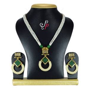 3 Lines Pearl Necklace Set in Chand Bali Pendant Set Design