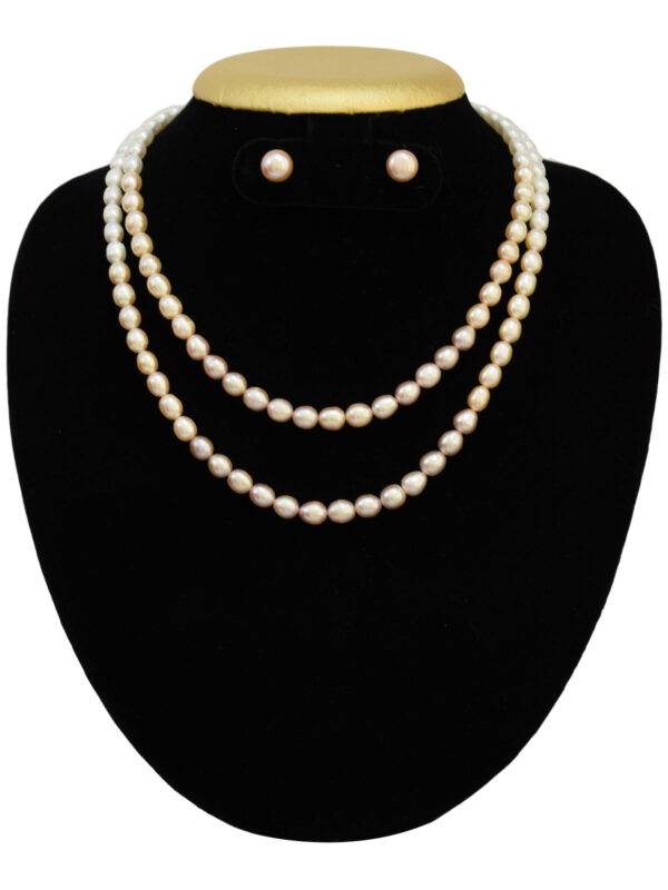 Shiny Multi Pink Pearl Necklace Set in 7.5mm Long Oval Pearls