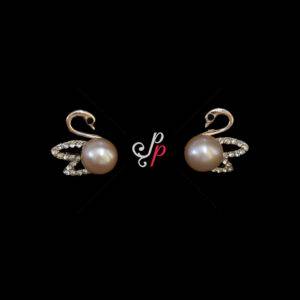 Swan Shaped Pretty Pearl Studs in Lavendar Pearls and Rose Gold Metal