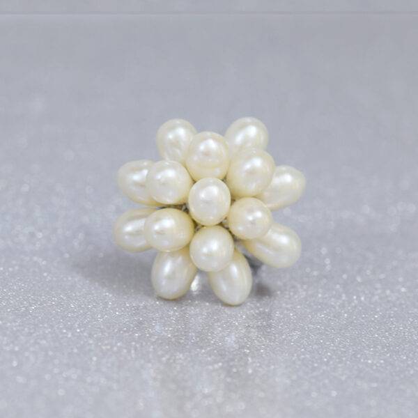 Stylish Adjustable Pearl Bunch Finger Ring in White Pearls