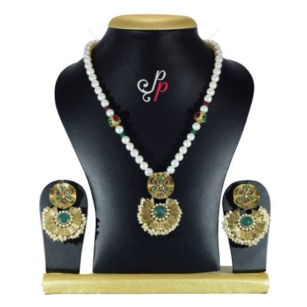 Pearl Necklace Set in Traditional Polki Pendant Set