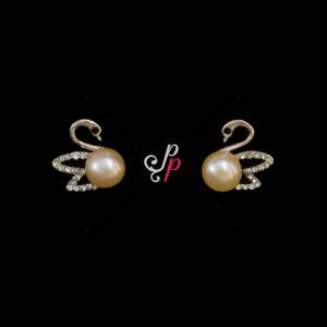 Swan Shaped Pretty Pearl Studs in Pink Pearls and Rose Gold Metal